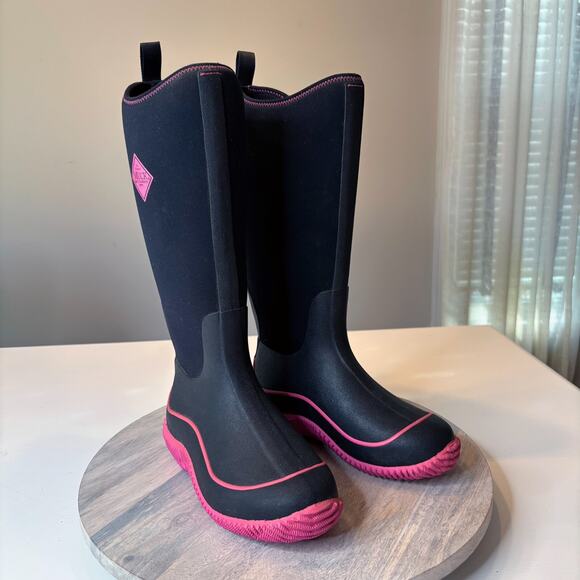 Muck Hale Women's 100% Waterproof Black & Hot Pink Rubber Boots US Size 6 - Picture 1 of 9